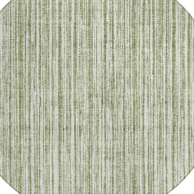 Tapis intérieur lavable rayé rond vert et ivoire 8 pi