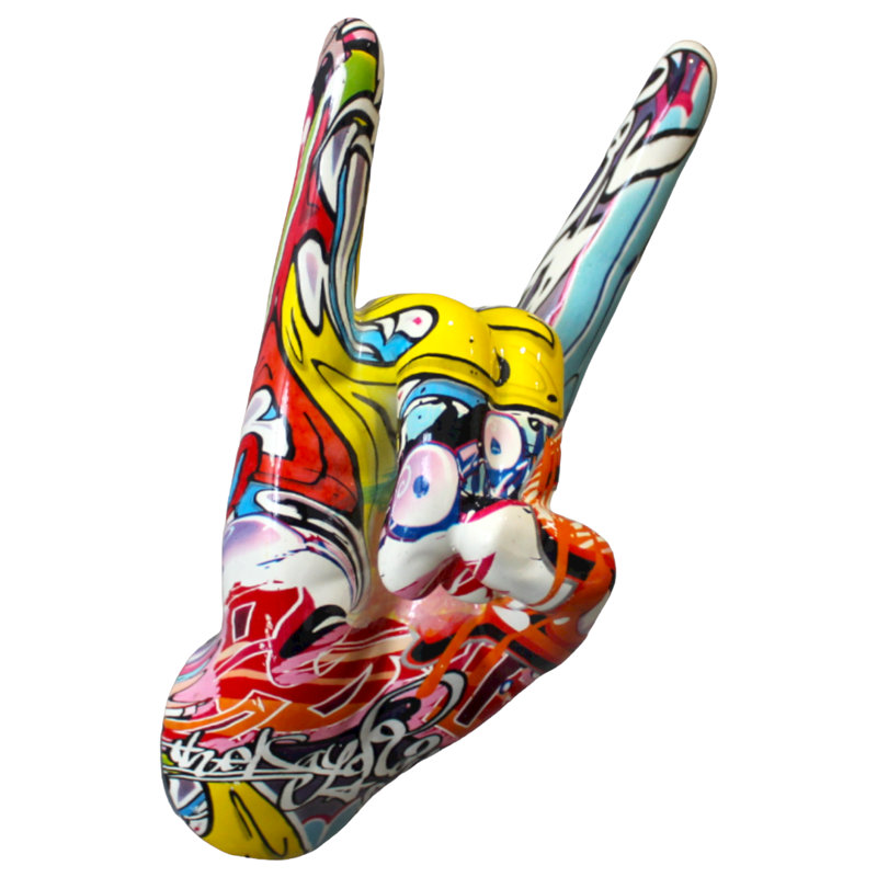 Street Art Rock On Hand Wall Mount - 9" tall