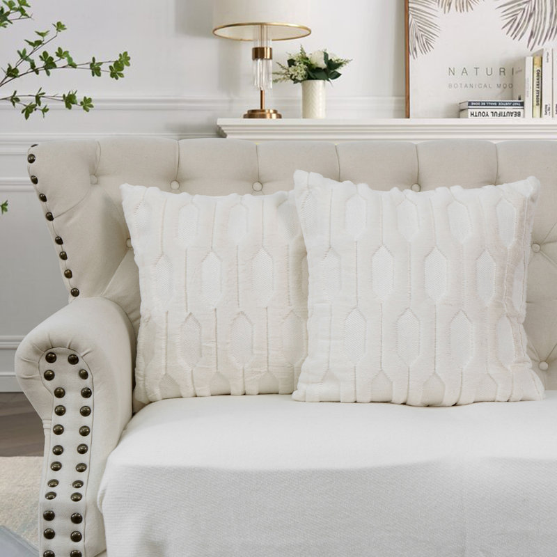Tatami Embroidery Square Throw Pillow Covers, Antique White
