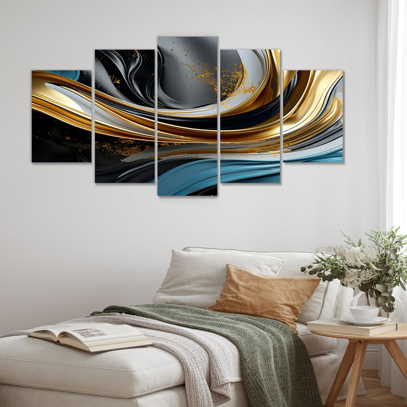Ensemble de 5 pièces d'art liquide, H 32 po x l 60 po