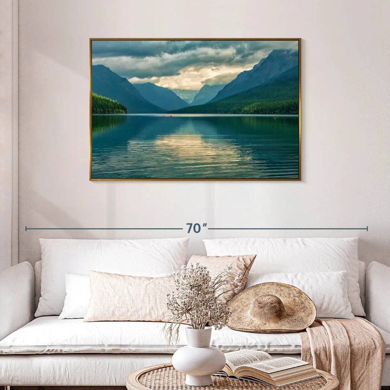 Scène du lac Glacier, Cadre flottant doré, 43 po x 29 po