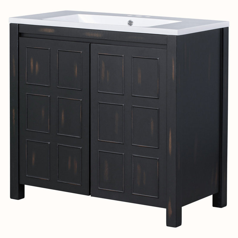 Meuble-lavabo simple 36 po avec plateau Stacye, Noir, noir, noir, noir