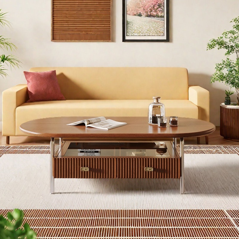 Simple solid wood oval-shaped coffee table