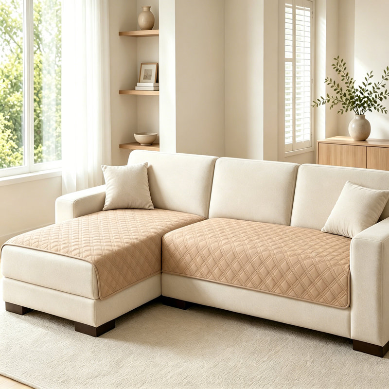 Housse de coussin matelassée en L 2 pièces pour canapé, protection de canapé modulaire antidérapante adaptée aux animaux de compagnie, lavable à la machine
