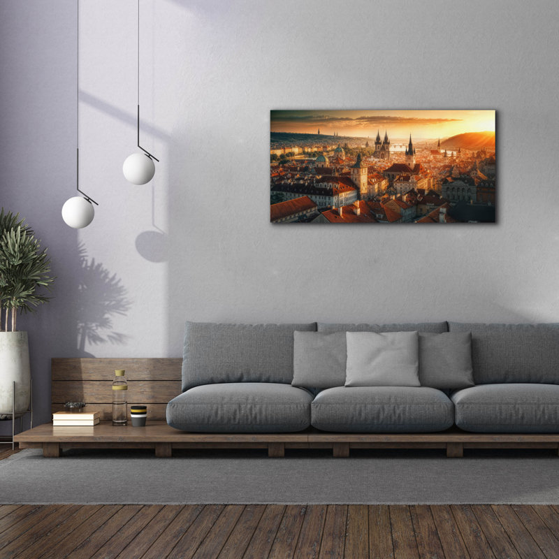 Art mural Maricela, "Prague Rooftops" par Rey Klimt, H 30 po x l 60 po