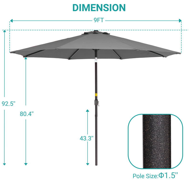 Parasol de marché 9 pi Bevers, Gris foncé