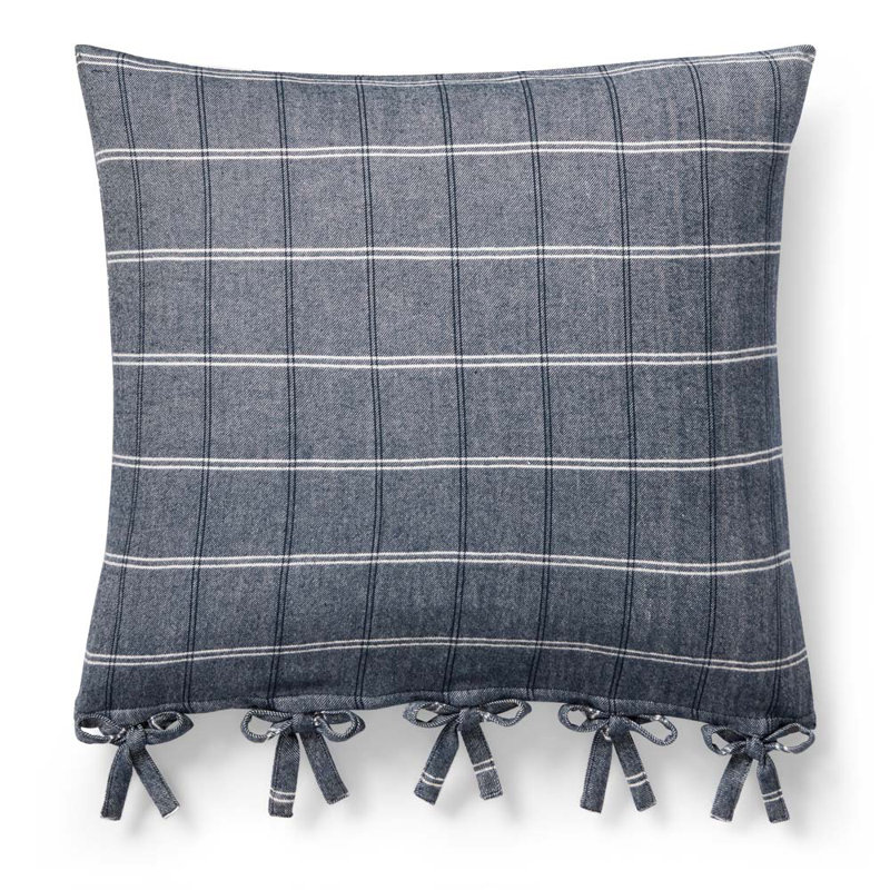 Eva Blue/Grey Cotton Embroidered Square Throw Pillow
