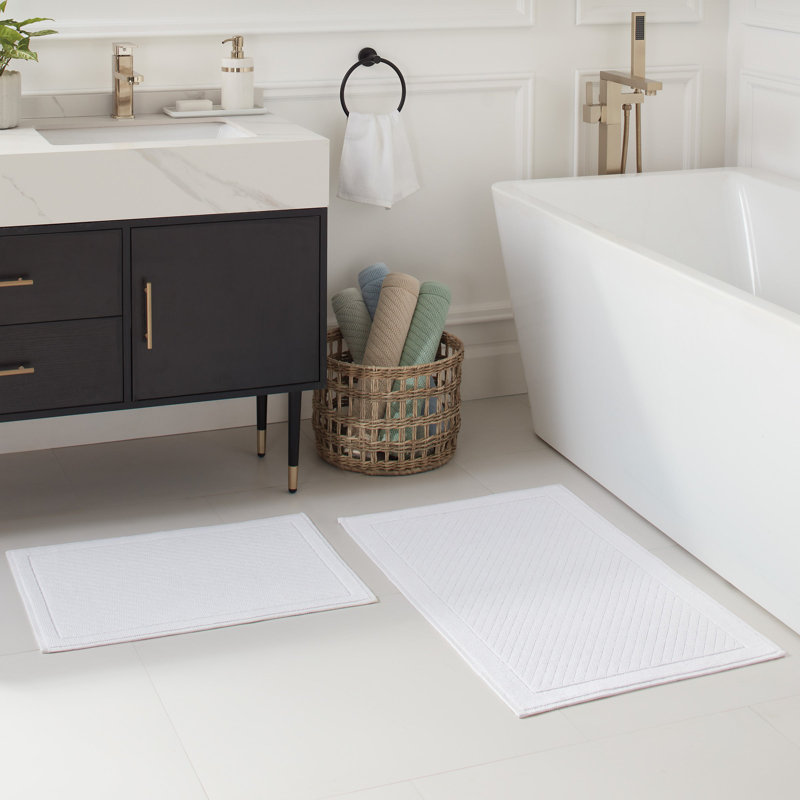 Host and Home 2 Piece Modern Double Weave Textured Cotton Bath Rug Set with Non Slip Backing, Beige