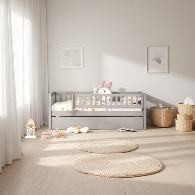 Lit de jour simple en bois avec couchette et garde-corps