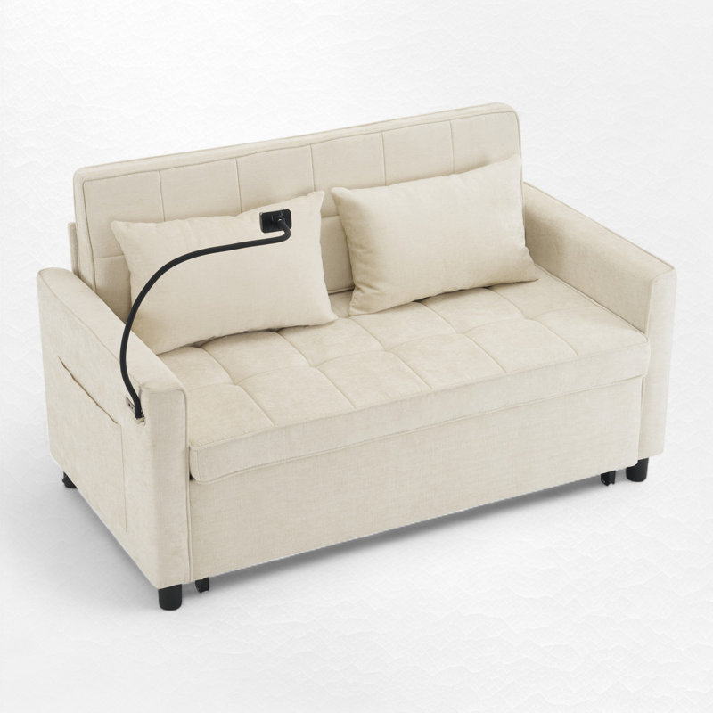 Pull-Out Sleeper Sofa Bed With USB Ports, Beige
