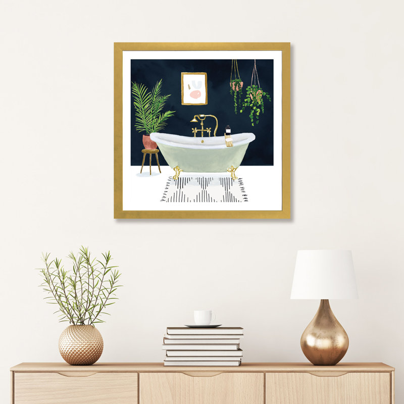 «Boho Bath I» par Victoria Borges - impression d'art graphique, H 24 po x l 24 po x p 1 po, Encadré en papier doré