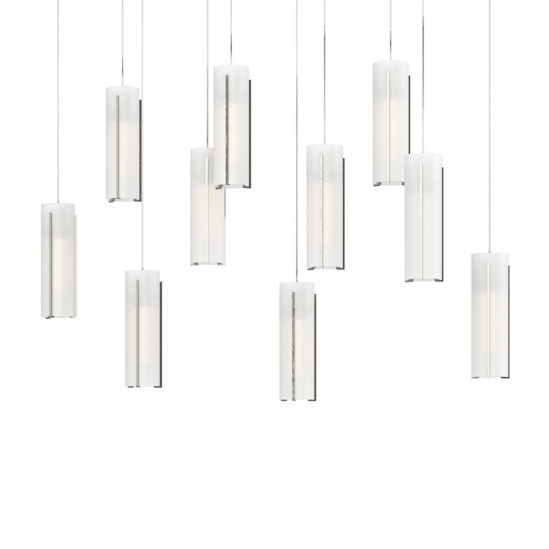 Exos 10 - Light Cylinder Pendant, Sterling, Long: 13" to 130", Opal Glass