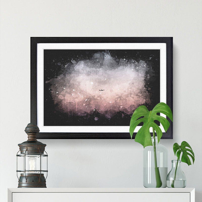 Airplane Passing the Moon - Picture Frame Graphic Art Print, 62cm H x 87cm W x 2cm D, Black Framed
