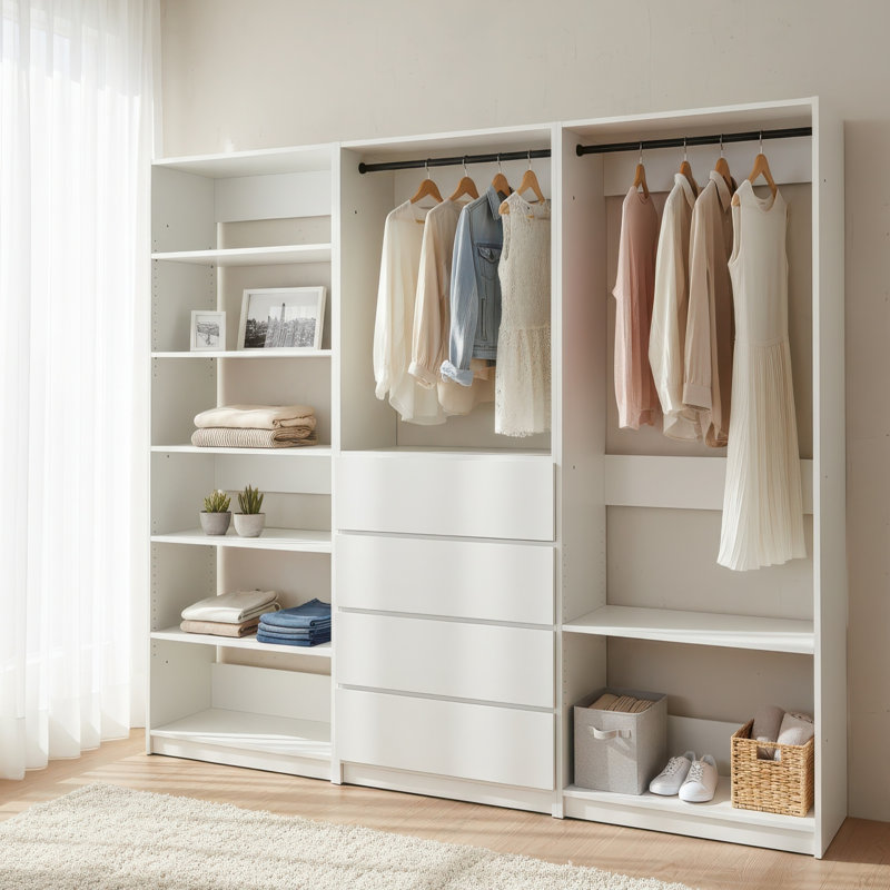 Système d'organisation de placard en bois l 94,2 po avec tiges de suspension et grand espace de rangement