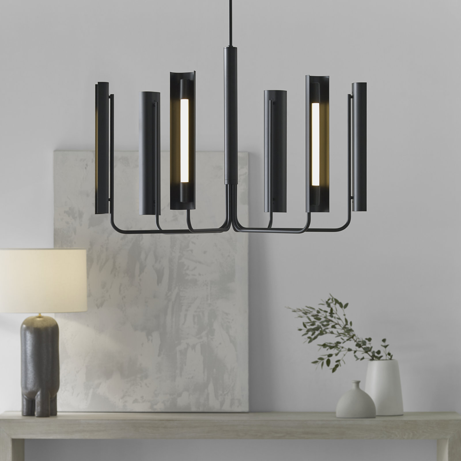 6 - Light Dimmable LED Chandelier, Midnight Black