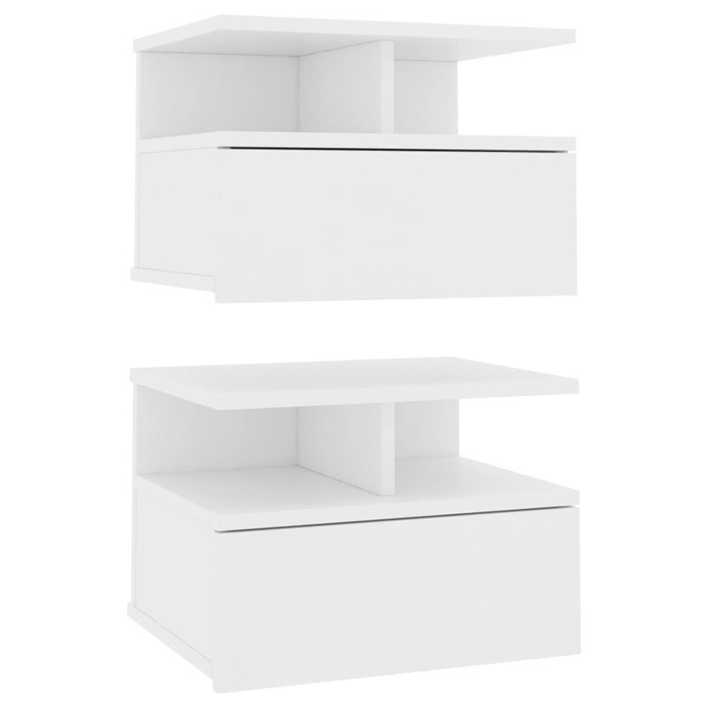  Ensemble de 2 tables de chevet flottantes en bois d'ingénierie blanc compact, White, Set of 2