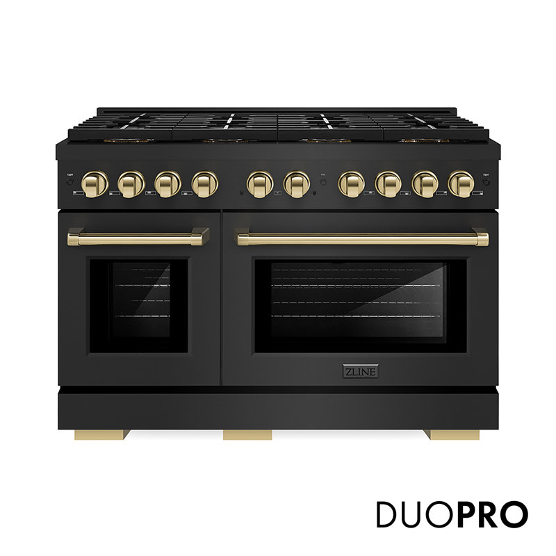 ZLINE Autograph 48 in. Black Stainless Paramount Dual Fuel Range w/ DuoPro Cooktop & Gold Accents, Natural Gas/Liquid Propane