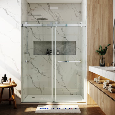 Opal Mirage MCOCOD 56-61" W x 79" H Double Sliding Smooth Sliding Soft Closing Shower Door, 3/8" (10mm)Clear Glass