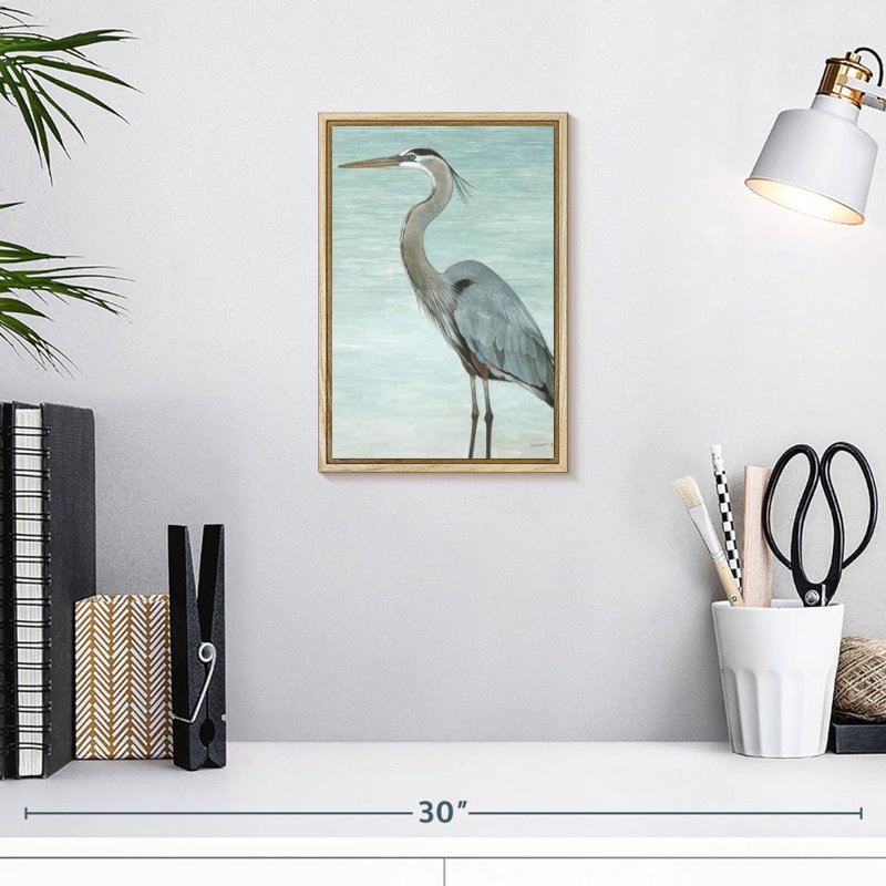 Grand héron, Floating Frame Natural Wood, 9 po x 13 po