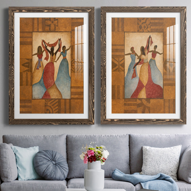 Rhythme - ensemble de 2 peintures encadrées, H 31,5 po x l 47 po x P 1,5 po, Encadré de bois de noyer