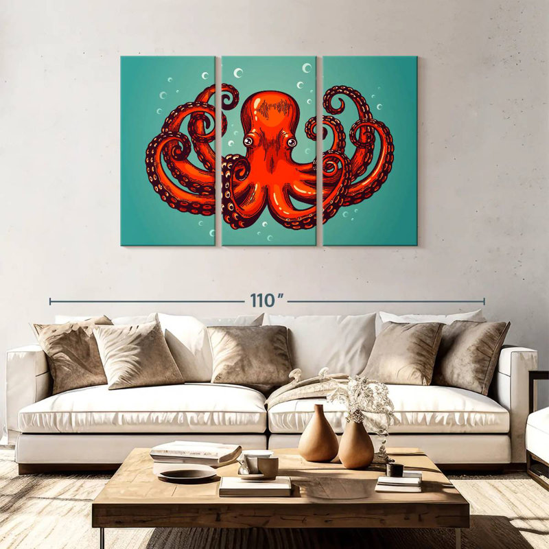 Mighty Red Octopus, 48" H x 74" W