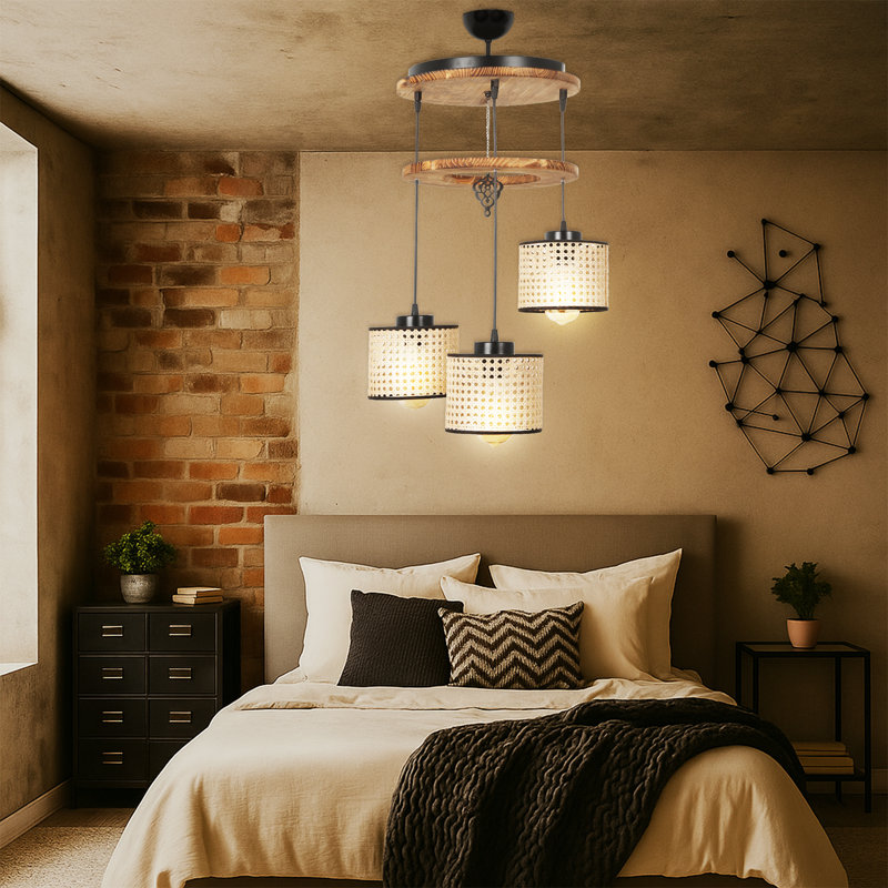Luminaire suspendu réglable en bois 3 lumières