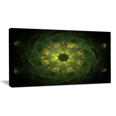 «Bright Green Fractal Flower in Black», reproduction d'impression sur toile tendue