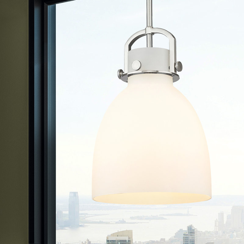Luminaire suspendu 1 lumière Badillo, Blanc mat, Nickel satiné, H 14,75 po x l 10 po x P 10 po