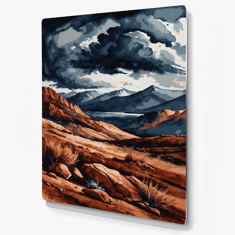 Aquarelle, paysage 49, art mural en métal noir, H 12 po x l 18 po