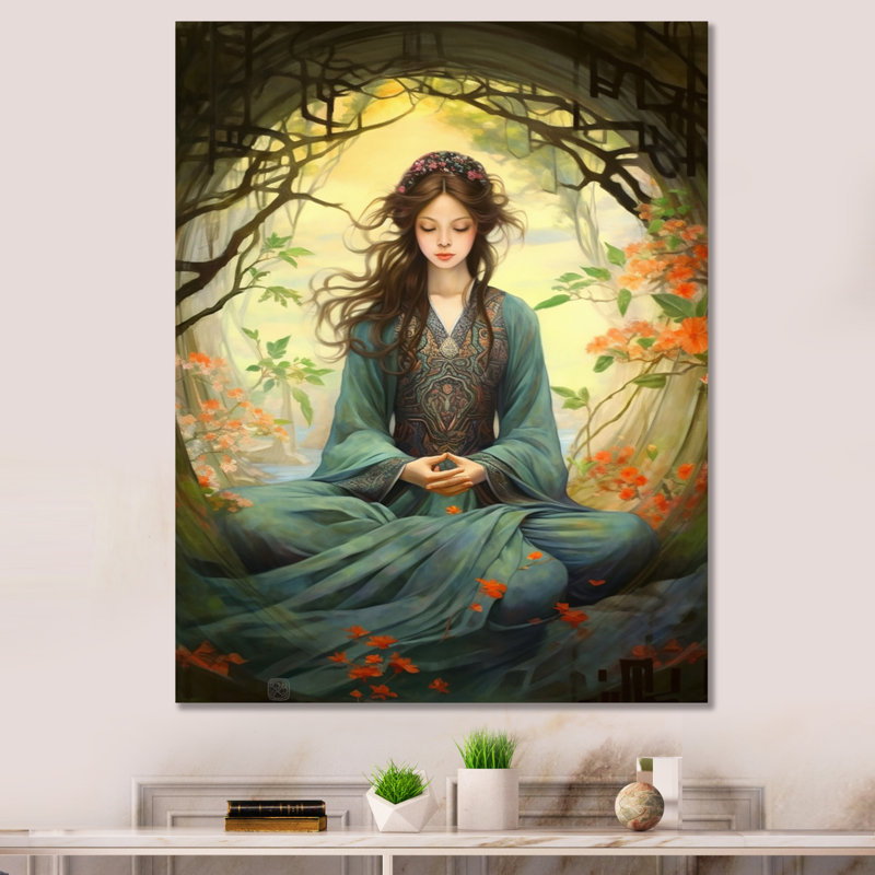 Femme méditant dans la nature I, Toile tendue, H 20 po x l 12 po x P 1 po