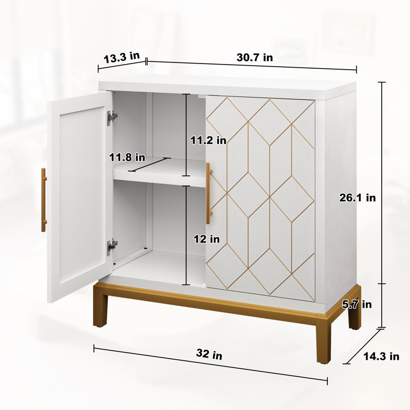 Armoire d'appoint 32 "avec garniture dorée, Blanc