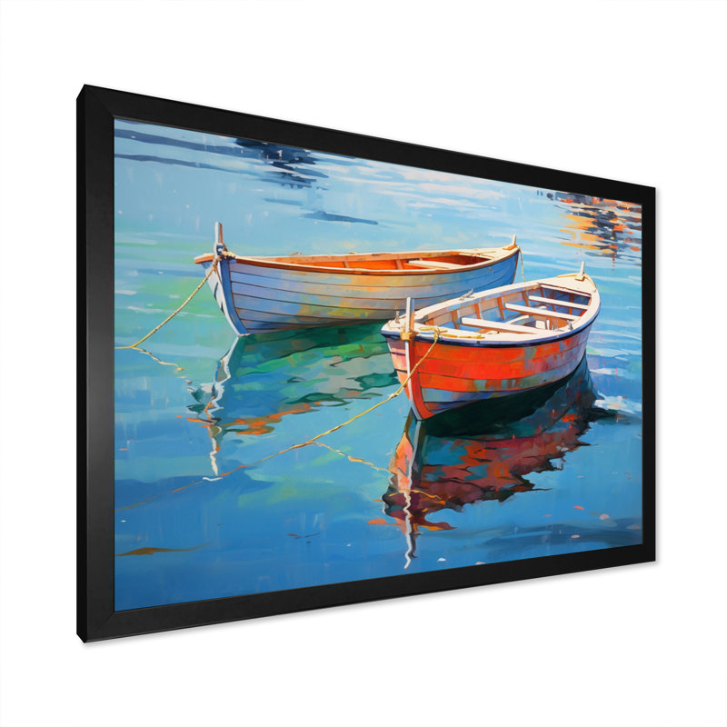 «Boat Harmonic Waters» - Art mural bateau, H 30 po x l 40 po x P 1,5 po, Cadre simple noir
