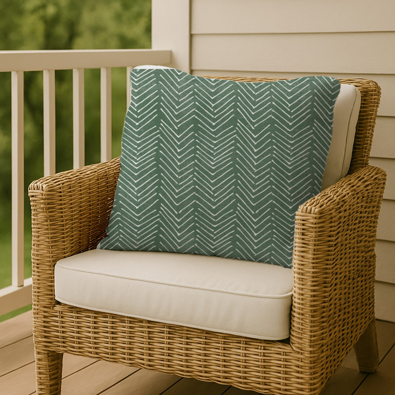 Chevron Outdoor Reversible Throw Pillow, 20" x 20", Green