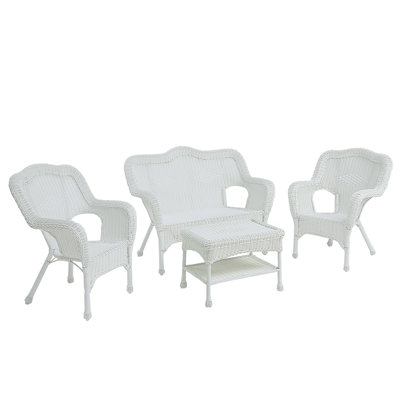 Ensemble de conversation 4 pièces pour patio extérieur en osier blanc