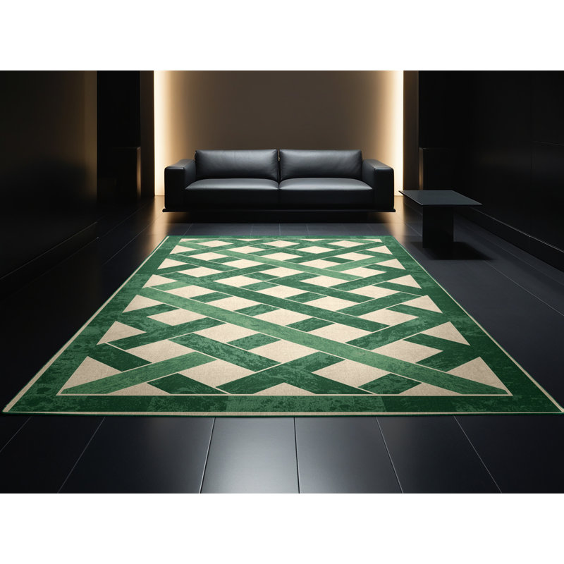 Machine Washable Myrtlewood St Patties Modern & Contemporary Abstract Rug in Green – Green Binding, 7x9