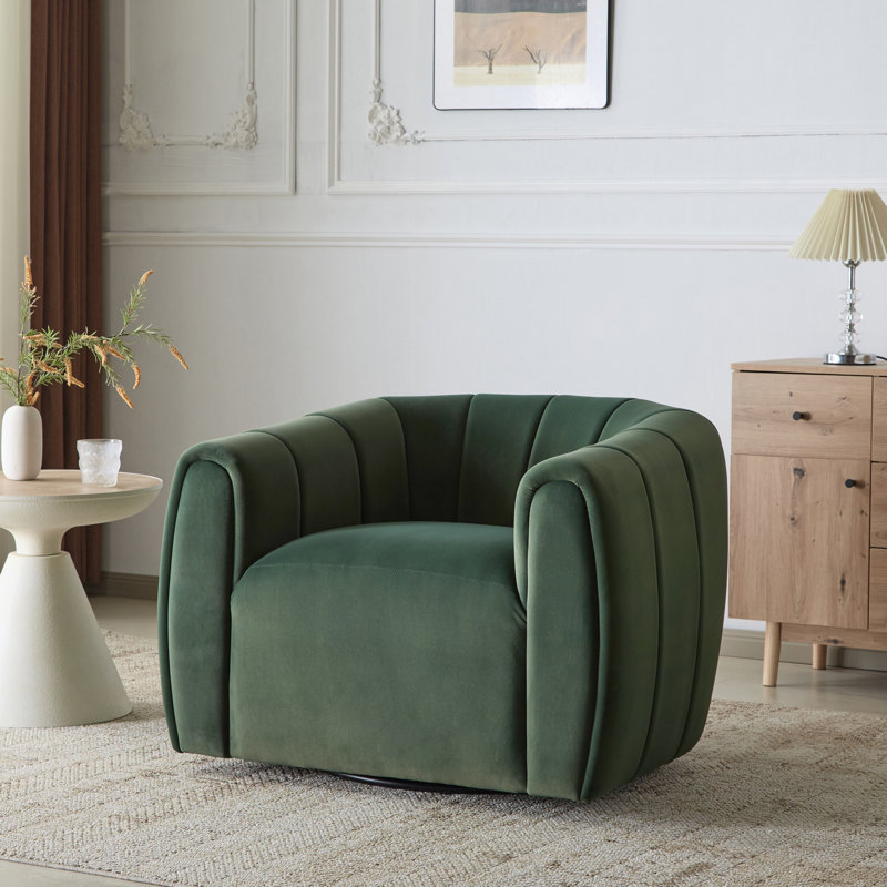 Fauteuil demi-tonneau pivotant rembourré Maravilla, Velours vert olive