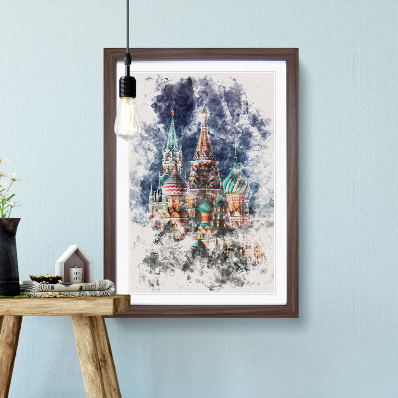 The Kremlin in Moscow Russia - Picture Frame Painting Print, Walnut Framed, 63cm H x 45cm W x 2cm D