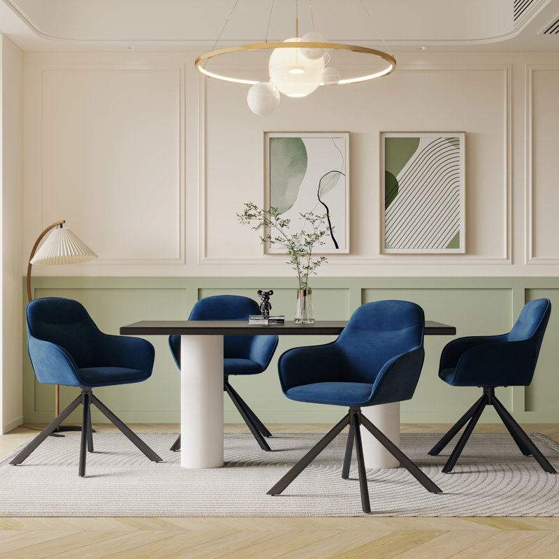 48.5cm H Fabric Upholstered Dining Chair with Arm, Blue Velvet