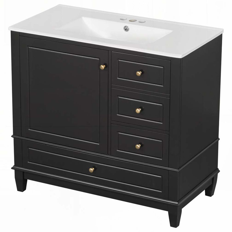 Meuble-lavabo 36 po avec lavabo en céramique, Noir