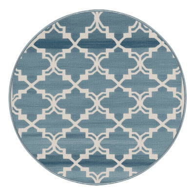 Machine Washable Trellis Blue Area Rug