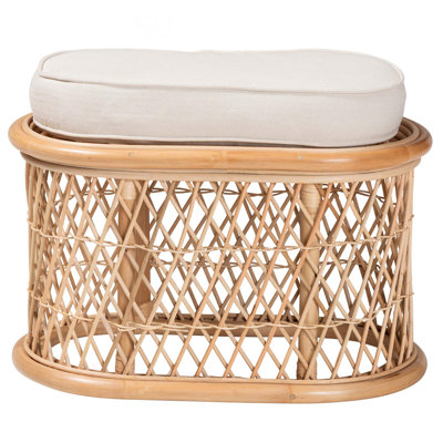 Ottoman With  Natural Rattan