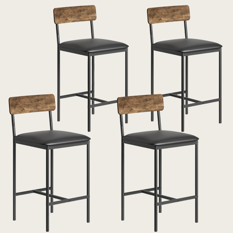 Bar Stools  With Footrest, Upholstered Bar Chairs With Back, Counter Height Barstools, Set Of 4, Brown