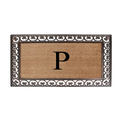Butterfield Paisley Border Monogrammed Coir & Rubber Doormat, 30" x 48" – Heavy-Duty, Fade-Resistant Outdoor Mat in Bronze