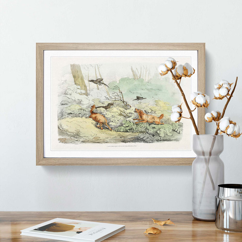 Dogs Chasing Birds by Henry Alken - Picture Frame Painting Print, 27cm H x 36cm W x 2cm D, Oak Framed