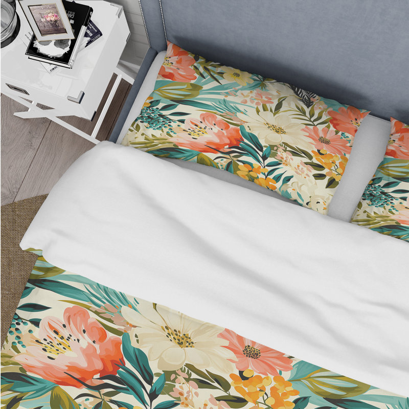Ensemble de housse de couette Botanical In Beige And Green I - Tropical, Housse de couette simple + 1 taie décorative stan