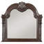 Commode de luxe formelle avec miroir, incrustations en marbre, finition cerisier foncé, détails dorés, mobilier de chambre traditionnel