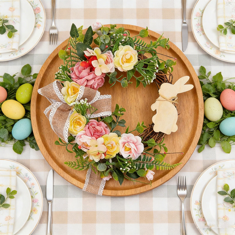 Couronne de Pâques pour la porte d'entrée, décoration de couronne d'œuf artificiel de Pâques, couronne de printemps de lapin, carotte, maison, intérieur, extérieur, décoration de Pâques