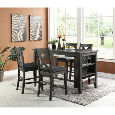 De 2 chaises de salle à manger, hauteur comptoir, gris délavé, dossier en X, hauteur du siège du coussin en tissu 2 en gris, dossier avec siège moelleux, bois massif pour la pièce
