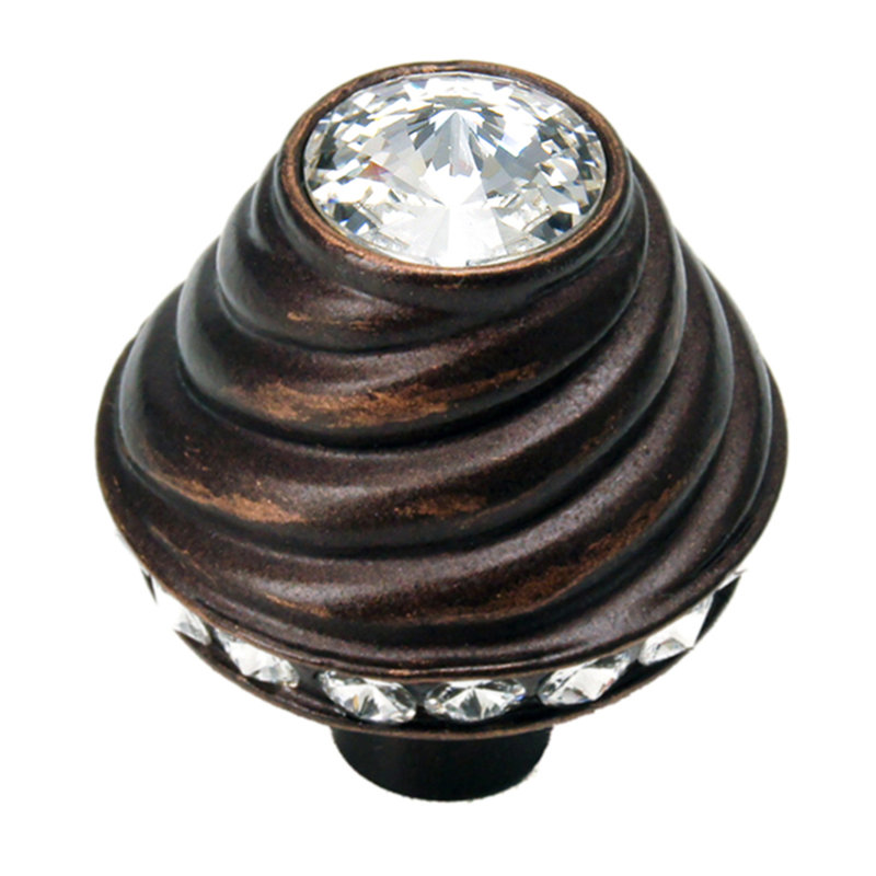 Caché large round knob with 19 rivoli Swarovski Clear Crystalsin Chalice, Antique Brass