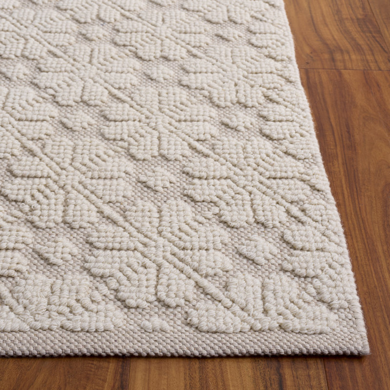 Vermont Hand Woven Wool/Cotton Geometric Rug in Ivory, Runner 2'3" x 6'
